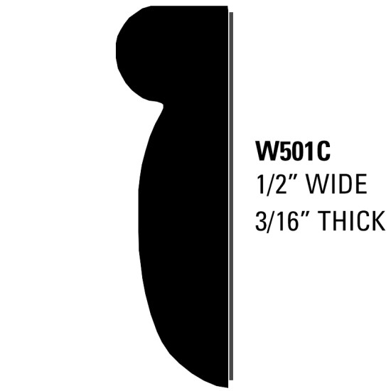 Wheel Well Molding; 20' Roll - 1/2” Wide, 3/16” Thick / W501C20-S