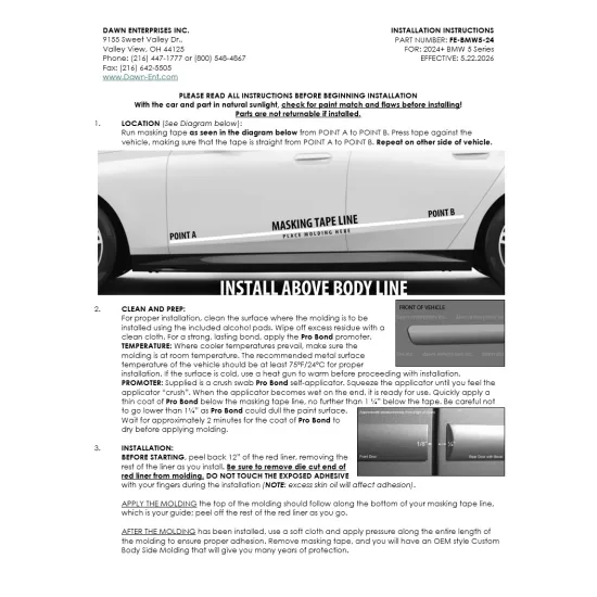 BMW 5-Series Painted Body Side Moldings 2024 - 2026