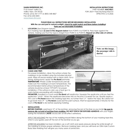 Ford Mustang Mach-E High Painted Body Side Moldings 2021 - 2026