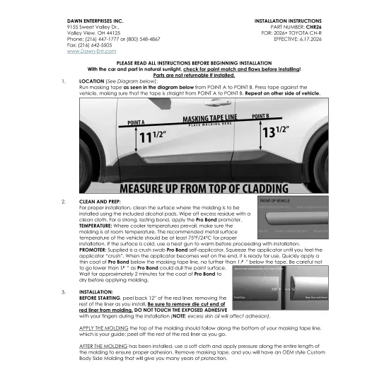 Toyota C-HR Painted Body Side Moldings 2026 - 2027
