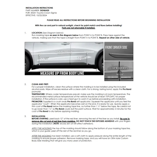 Toyota Crown Signia Painted Body Side Moldings 2025 - 2026