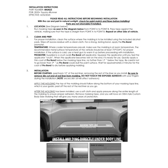 Toyota 4Runner Painted Body Side Moldings 2025 - 2026