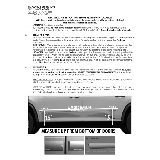 GMC Acadia Painted Body Side Moldings 2024 - 2026