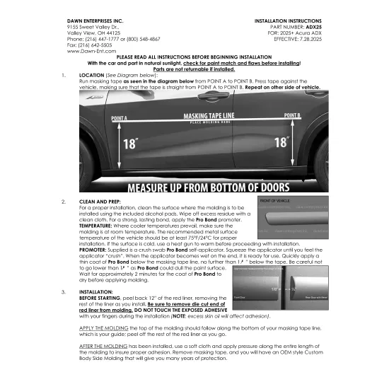 Acura ADX Painted Body Side Moldings 2025 - 2026
