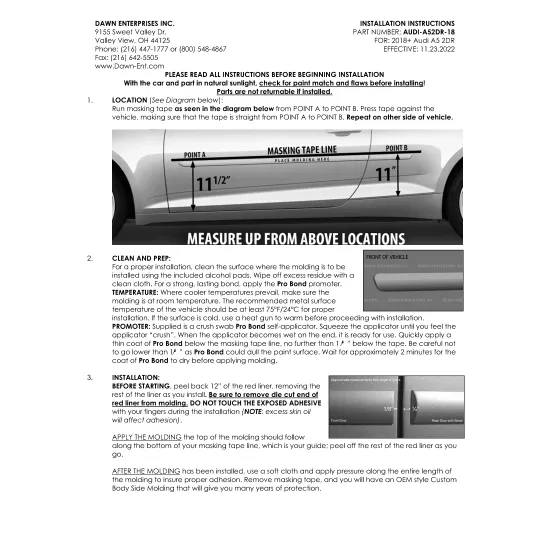 Audi A5 2 Door Painted Body Side Moldings 2018 - 2023