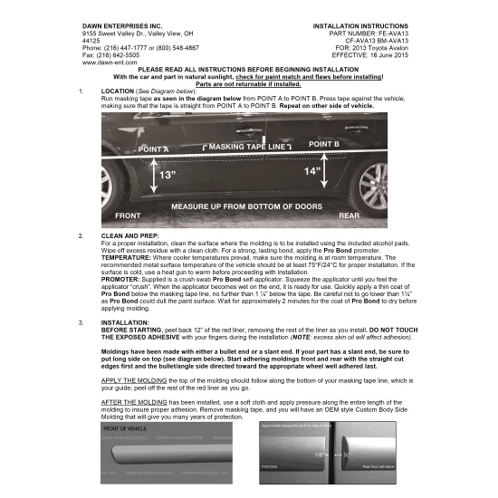 Toyota Avalon Painted Body Side Moldings 2013 - 2018