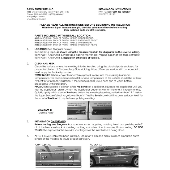 Acura TL Chrome Body Side Moldings 2010 - 2014
