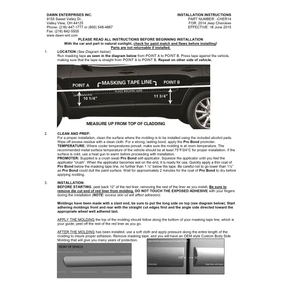 Jeep Cherokee Painted Body Side Moldings 2014 - 2023