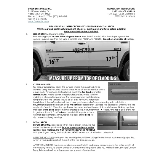 Jeep Cherokee Painted Body Side Moldings 2026 - 2027