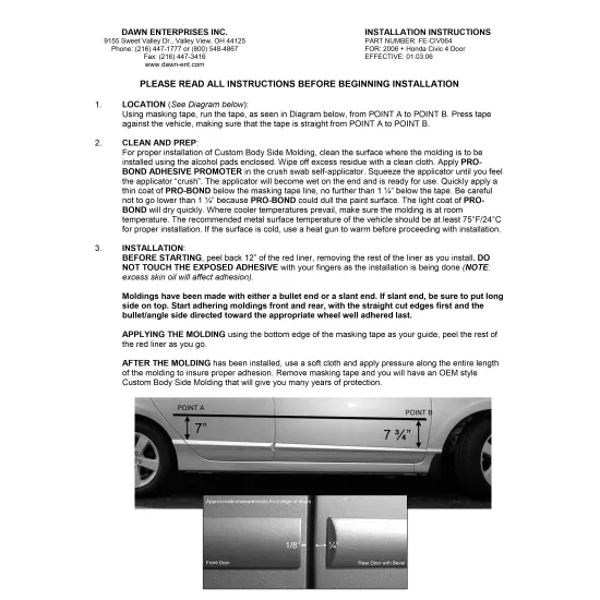 Honda Civic Painted Body Side Moldings 2006 - 2011