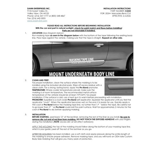 Mercedes CLE Painted Body Side Moldings 2024 - 2026