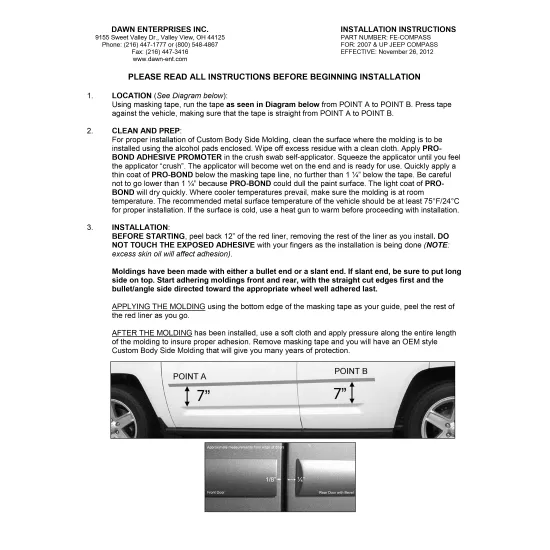 Jeep Compass Painted Body Side Moldings 2007 - 2016