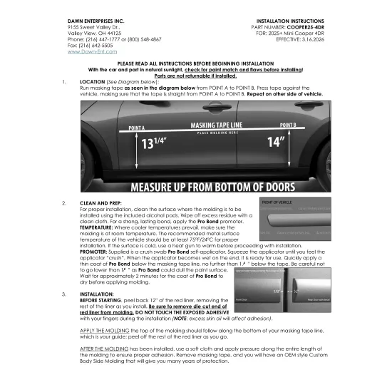 Mini Cooper 4 Door Painted Body Side Moldings 2025 - 2026