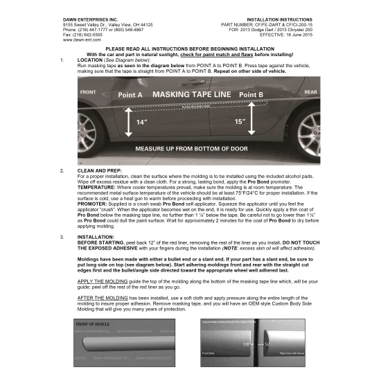 Chrysler 200 Painted Body Side Moldings 2015 - 2018