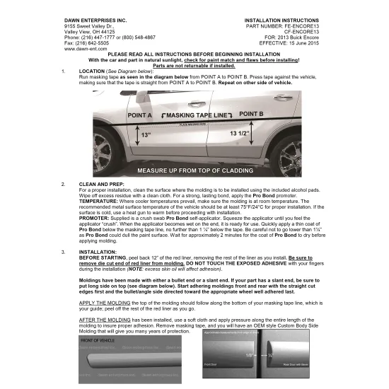 Buick Encore Painted Body Side Moldings 2013 - 2022