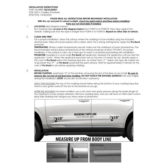 Cadillac Escalade Painted Body Side Moldings 2021 - 2024