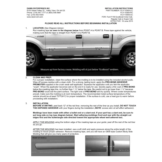 Ford F-150 SuperCab Painted Body Side Moldings 2009 - 2014