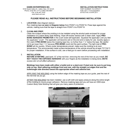Ford Expedition Painted Body Side Moldings 2011 - 2017