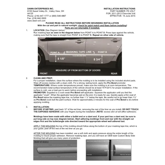 Chevrolet Volt Painted Body Side Moldings 2011 - 2019