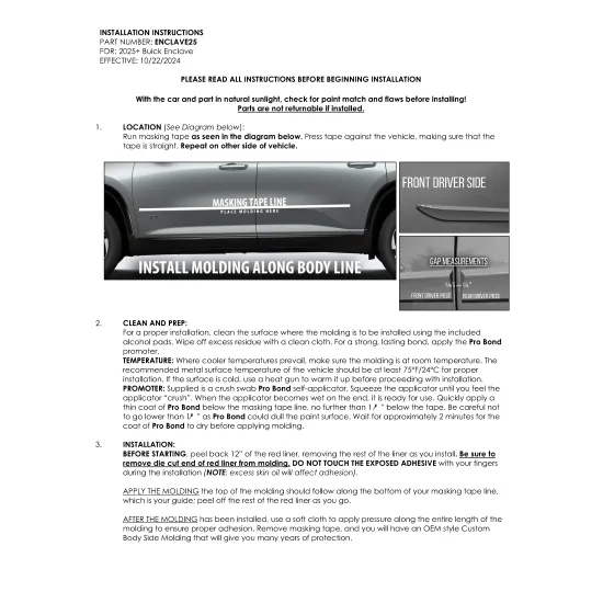 Buick Enclave Painted Body Side Moldings 2025 - 2026