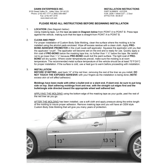 Infiniti Q60 2 Door Painted Body Side Moldings with Chrome Inserts 2008 - 2015