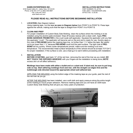 Volkswagen Jetta Painted Body Side Moldings 2005 - 2010