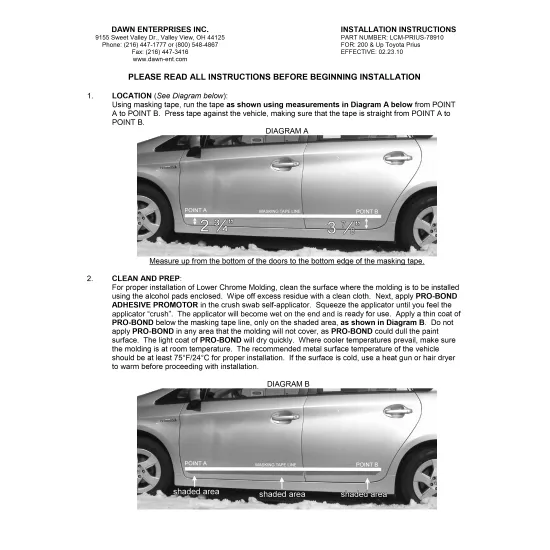 Toyota Prius Chrome Body Side Moldings 2010 - 2015