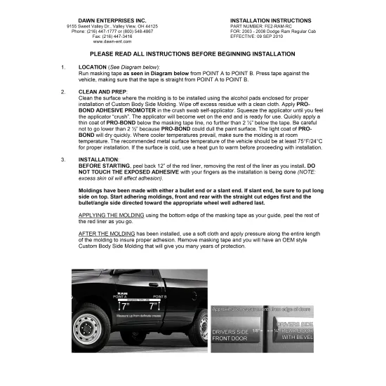 Ram Regular Cab Painted Body Side Moldings 2009 - 2018