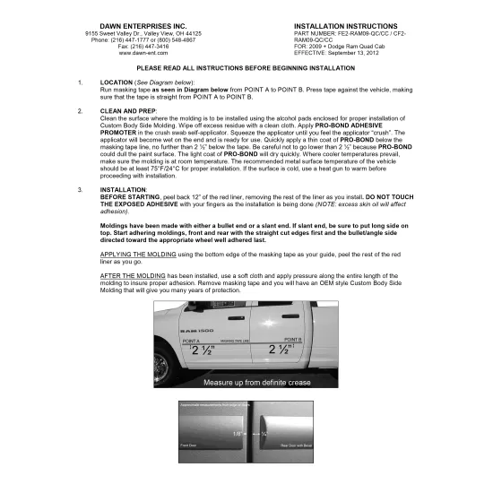 Ram Quad Cab Painted Body Side Moldings with Color Inserts 2009 - 2018