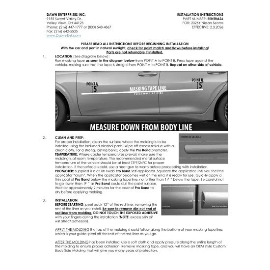 Nissan Sentra Painted Body Side Moldings 2026 - 2027