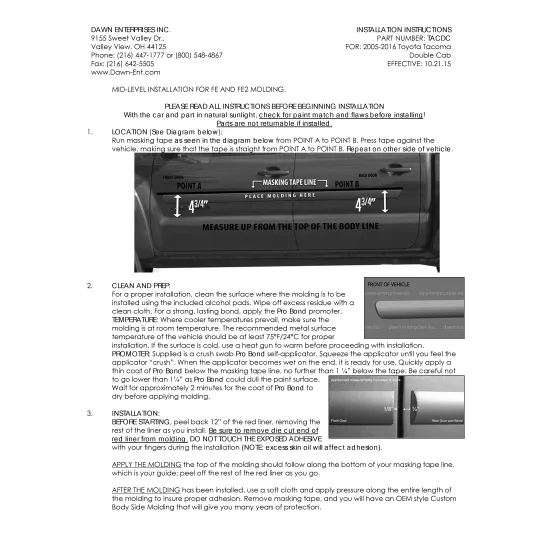 Toyota Tacoma Double Cab Painted Body Side Moldings 2005 - 2023