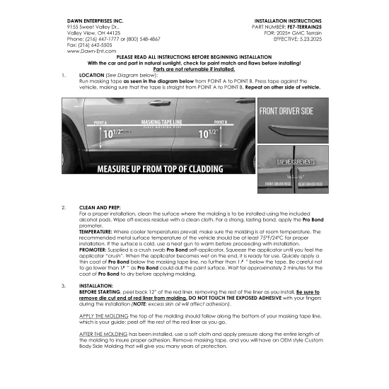 GMC Terrain Painted Body Side Moldings 2025 - 2026