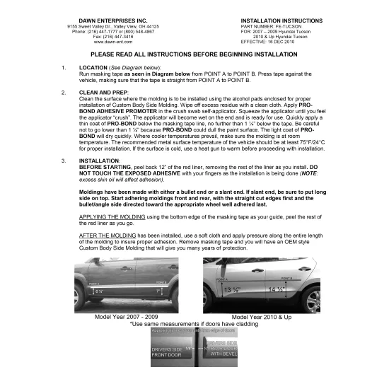 Hyundai Tucson Painted Body Side Moldings 2007 - 2015
