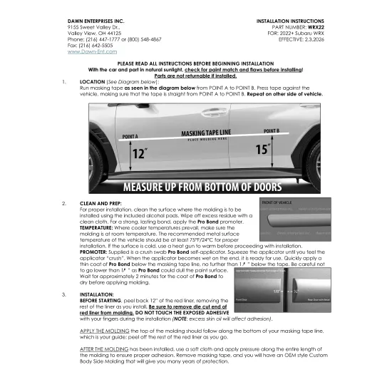 Subaru WRX Painted Body Side Moldings 2022 - 2026