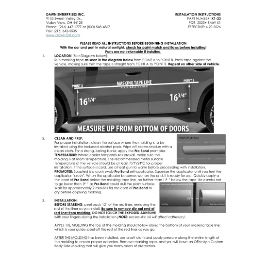BMW X1 Painted Body Side Moldings 2023 - 2026