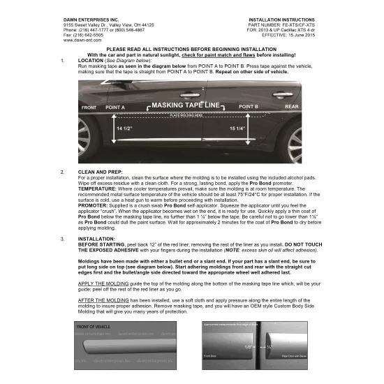 Cadillac XTS Painted Body Side Moldings 2013 - 2020