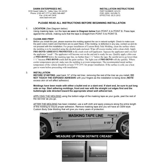 Acura TL Painted Body Side Moldings 2010 - 2014