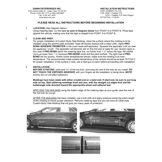 Cadillac CTS Painted Body Side Moldings with Chrome Inserts 2008 - 2013