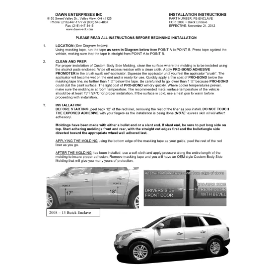 Buick Enclave Painted Body Side Moldings 2008 - 2017