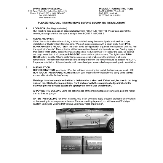 Audi A4 Painted Body Side Moldings 2009 - 2023