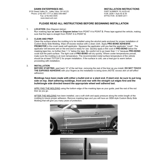 Audi A5 2 Door Painted Body Side Moldings 2009 - 2016