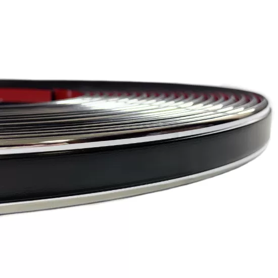 Universal Body Side Molding Trim - 60 Ft Roll - 1 1/8” Wide - Black with Chrome