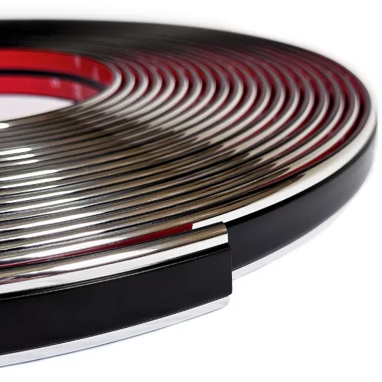 Universal Body Side Molding Trim - 60 Ft Roll - 1 1/8” Wide - Black with Chrome